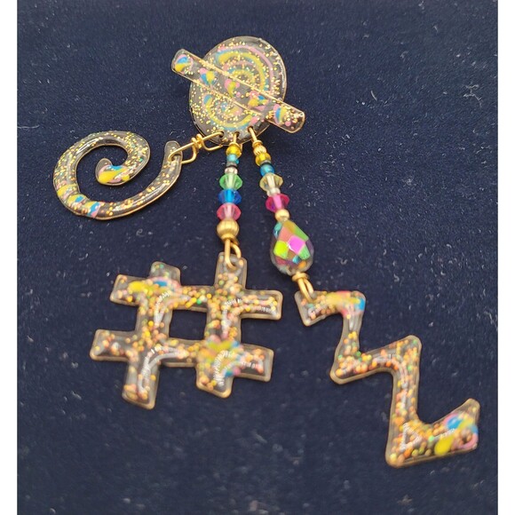 Geometric Multi Colored Statement Earrings - Picture 3 of 4